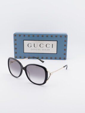 Gucci GG0649SK 001 Butterfly Sunglasses - Black / Grey